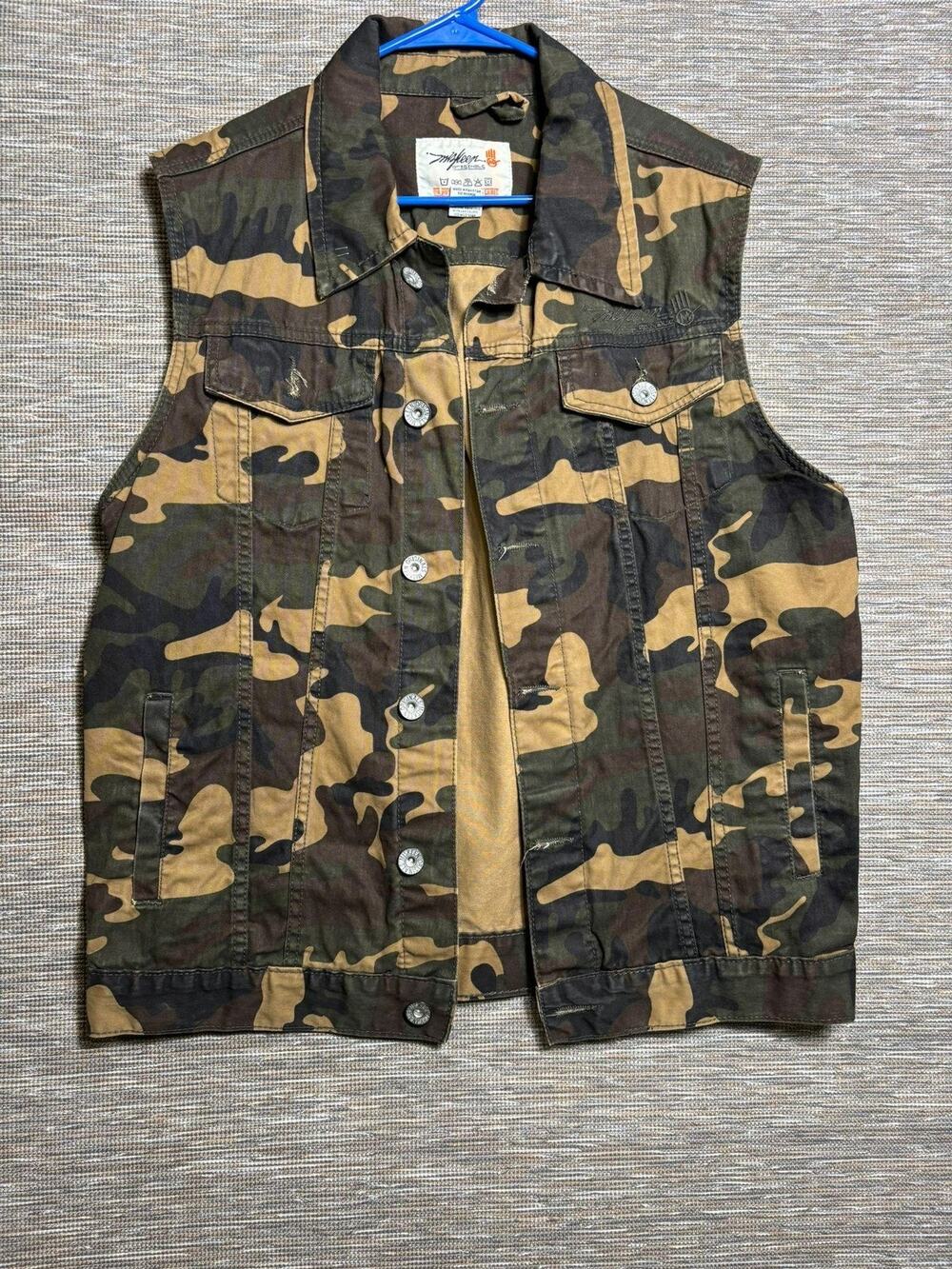Miskeen Originals Vest Mens Medium Green Camo Canvas Snap Military Utility